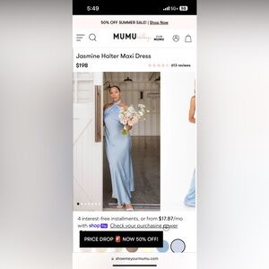 Steel Blue Luxe Satin Jasmine Halter Maxi Dress